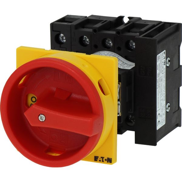 Main switch, P1, 40 A, rear mounting, 3 pole + N, 1 N/O, 1 N/C, Emergency switching off function, With red rotary handle and yellow locking ring, Lock image 3