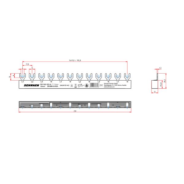 Busbar, 1xRCCB 4-pole, 4xMCB 1+N, 12MW, 10mmý image 7