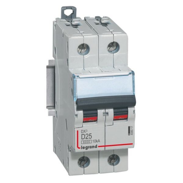 DX³6000 10kA high inlet and low outlet 2P screw circuit breaker 230V~ to 400V~ - 25A - D curve - 2 modules image 1