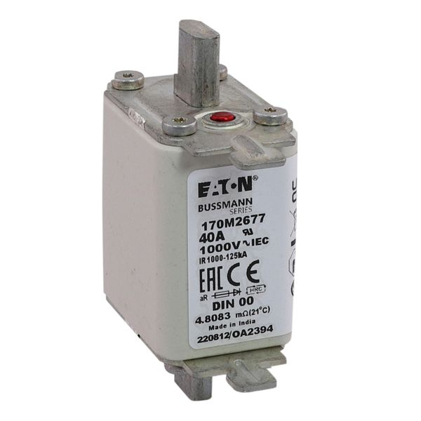 Fuse-link, high speed, 40 A, AC 1000 V, DIN 00, aR, DIN, IEC, single indicator, live gripping lugs image 12