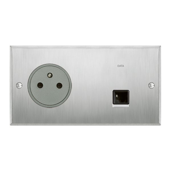 Art d'Arnould univers Memory 2P+E 16A 250V power socket and RJ45 category 6 FTP socket - brushed steel image 1