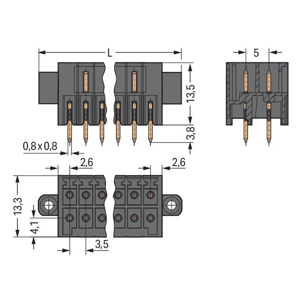 THT male header, 2-row 0.8 x 0.8 mm solder pin straight black image 7