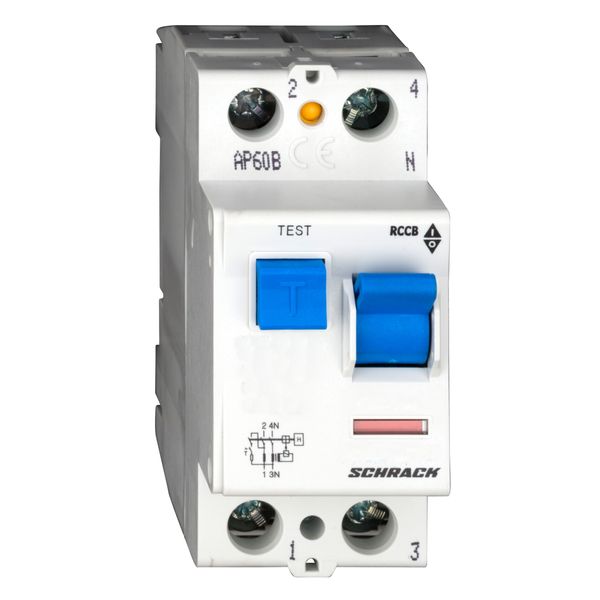 Residual current circuit breaker 63A,2-p, 100mA,type AC, 6kA image 1