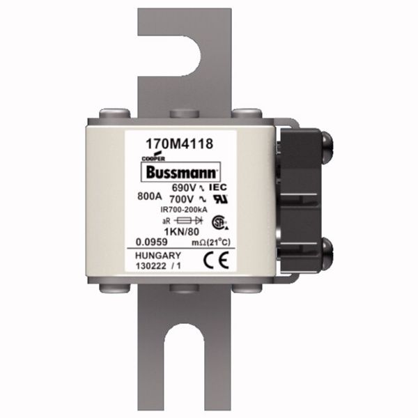 Fuse-link, high speed, 800 A, AC 690 V, DIN 1, 53 x 69 x 108 mm, aR, DIN, IEC, single indicator image 1