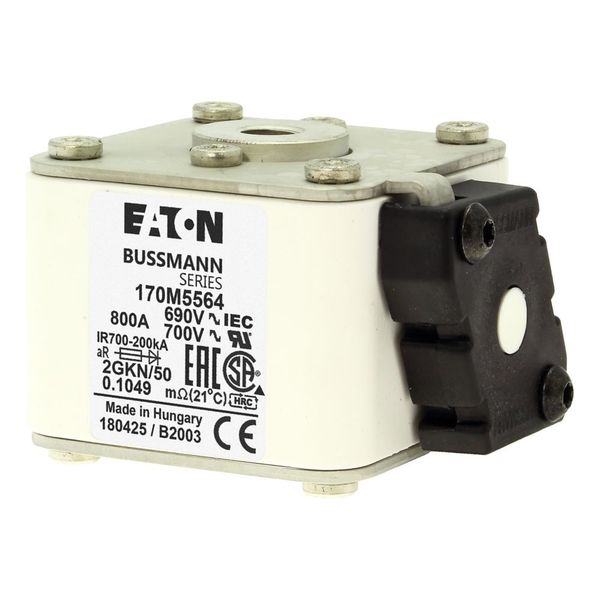 Fuse-link, high speed, 800 A, AC 690 V, size 2, 61 x 77 x 51 mm, aR, IEC, UL, type K indicator, flush end, 16 UNC image 5