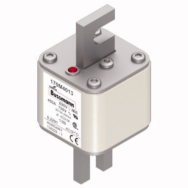 Fuse-link, high speed, 450 A, AC 690 V, DIN 1, 53 x 53 x 108 mm, aR, DIN, IEC, single indicator image 2