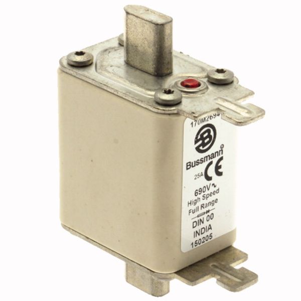 Fuse-link, high speed, 25 A, AC 690 V, DIN 00, 30 x 60 x 79 mm, gR, DIN, IEC, single indicator image 4