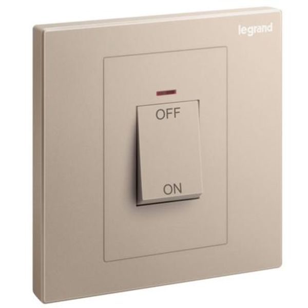 Galion - 1 gang double pole 45A switch with red power indicator- Rose Gold image 1