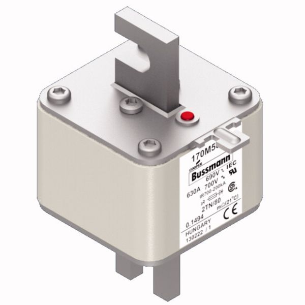 Fuse-link, high speed, 630 A, AC 690 V, DIN 2, 61 x 75 x 108 mm, aR, DIN, IEC, single indicator image 3