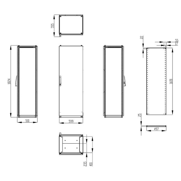 Modular enclosure 1 door IP55 H=1800 W=600 D=500 mm image 3