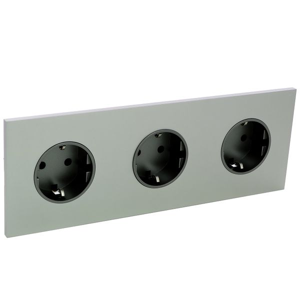 Art d'Arnould univers Epure triple standard schuko horizontal power socket 2P+E 16A 250V - Satin steel image 1