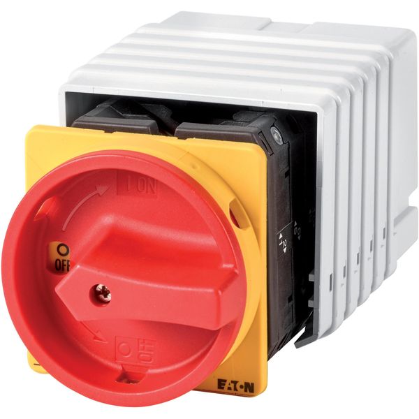 Main switch, T5, 100 A, flush mounting, 6 contact unit(s), 9-pole, 2 N/O, 1 N/C, Emergency switching off function, With red rotary handle and yellow l image 2