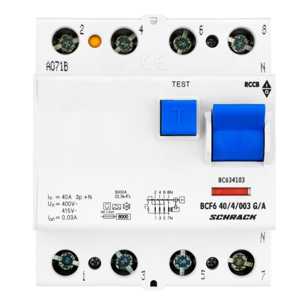 Residual current circuit breaker 40A, 4-p,30mA,type A,G,6kA image 2