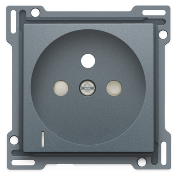 Finishing set with transparent lens for socket outlet with voltage indication, pin earthing and shutters, flush-mounting depth of 28.5mm, blue grey coated image 1