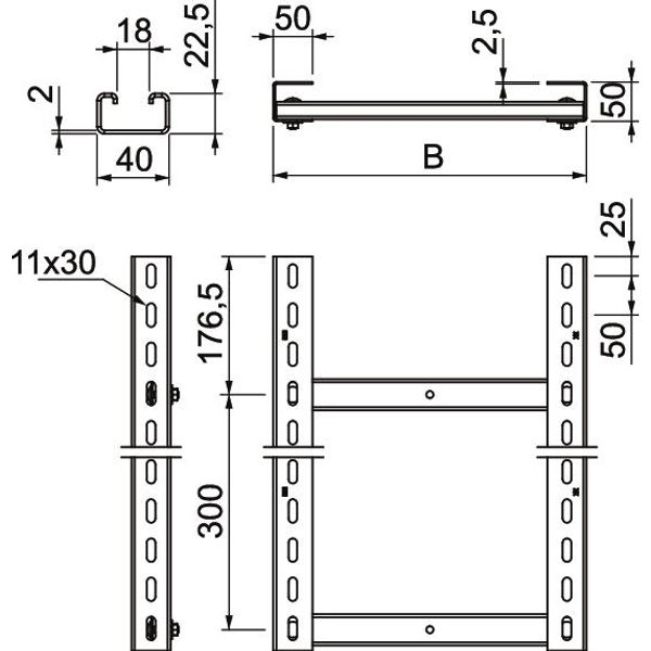 SLM50C40F 40 FT Vertical ladder rung distance 300 mm 400x3000mm image 2