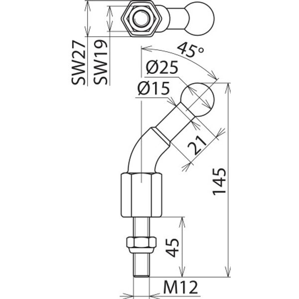 Fixed ball point D=25mm, angled (45°) with threaded bolt and nut M12x4 image 2