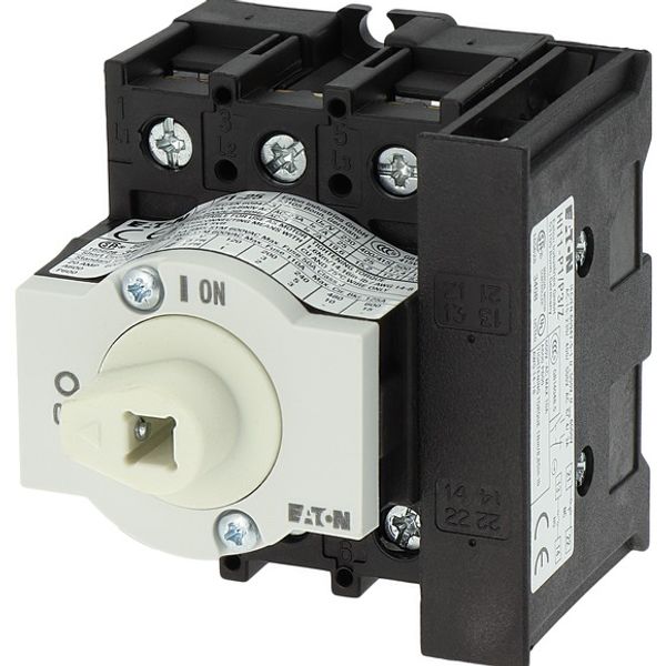 Main switch, P1, 25 A, rear mounting, 3 pole, 1 N/O, 1 N/C, Emergency switching off function, Lockable in the 0 (Off) position, With metal shaft for a image 8