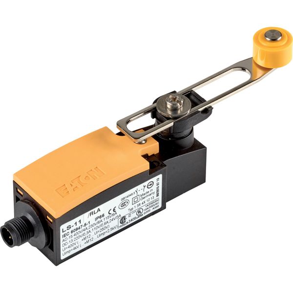 Position switch, Adjustable roller lever, Complete device, 1 N/O, 1 NC, Cage Clamp, Yellow, Insulated material, -25 - +70 °C, with M12 connector image 3