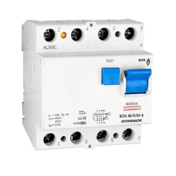 Residual current circuit breaker 40A, 4-p, 300mA, type A,6kA image 1
