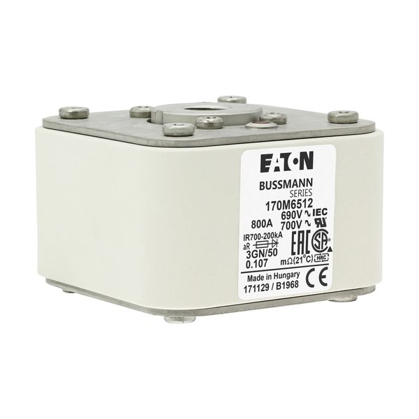 Fuse-link, high speed, 800 A, AC 690 V, size 3, 76 x 92 x 53 mm, aR, IEC, UL, single indicator image 10