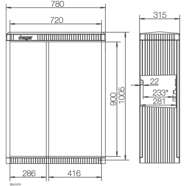 CDC, size 1/1005, asymmetrical doors, w/ mounting plate, 1005x780x315  image 1