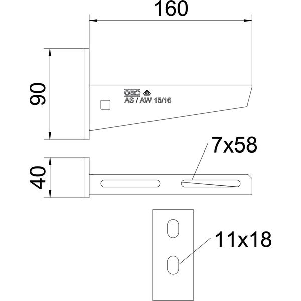 AW 15 16 FT 2L Wall and support bracket with 2 fastening holes B160mm image 2
