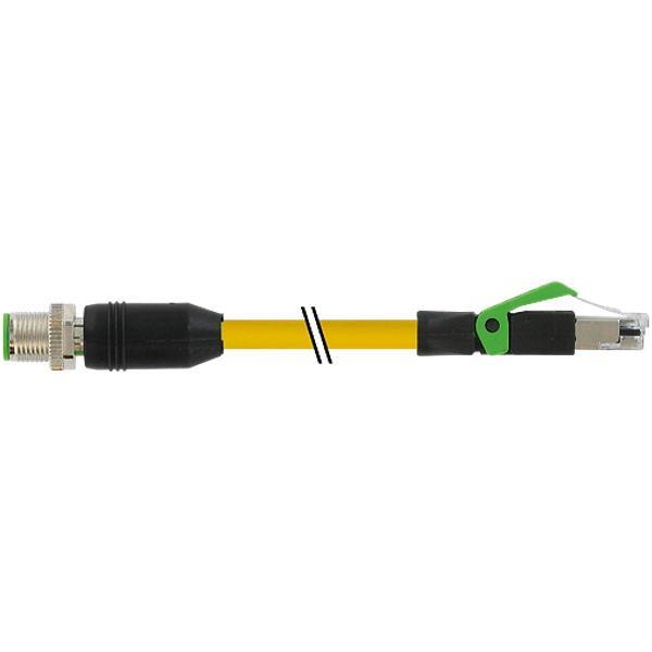 M12 male 0° D-cod./RJ45 male 0° PUR 1x4xAWG22 shielded ye+dragch 0.3m image 1