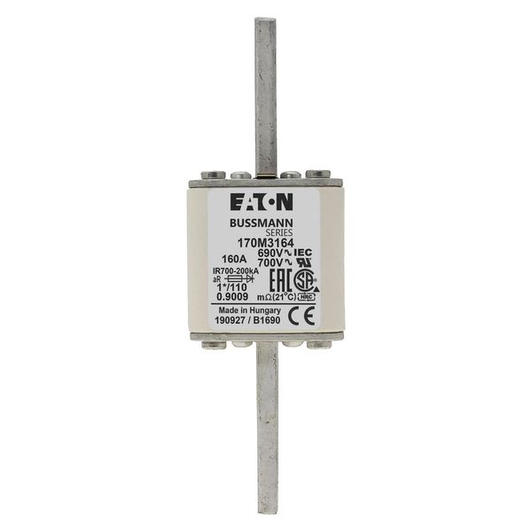 Fuse-link, high speed, 160 A, AC 690 V, compact size 1, 45 x 45 x 134 mm, aR, DIN, IEC, single indicator image 12