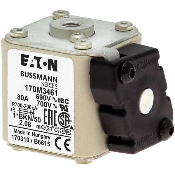 Fuse-link, high speed, 80 A, AC 690 V, compact size 1, 45 x 59 x 51 mm, aR, IEC, UL, single indicator image 2