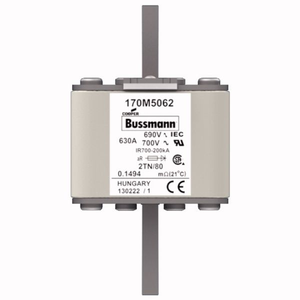 Fuse-link, high speed, 630 A, AC 690 V, DIN 2, 61 x 75 x 108 mm, aR, DIN, IEC, single indicator image 1