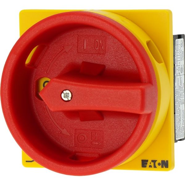 Main switch, T0, 20 A, flush mounting, 1 contact unit(s), 2 pole, Emergency switching off function, With red rotary handle and yellow locking ring image 4