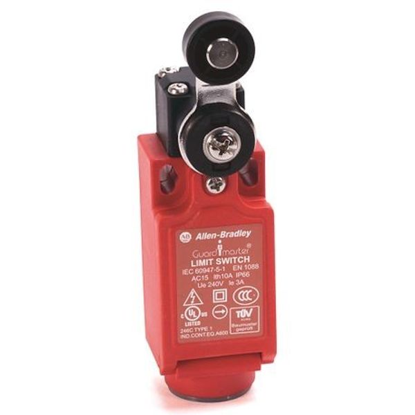 Allen-Bradley, 440P-CSLS11D4, Safety Limit Switch, 22mm Plastic, Short Lever, 1 N.C., 1 N.O., Snap Acting, 4-Pin DC Micro QD image 1