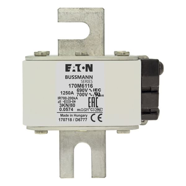 Fuse-link, high speed, 1250 A, AC 690 V, DIN 3, 76 x 92 x 109 mm, aR, DIN, IEC, single indicator image 15