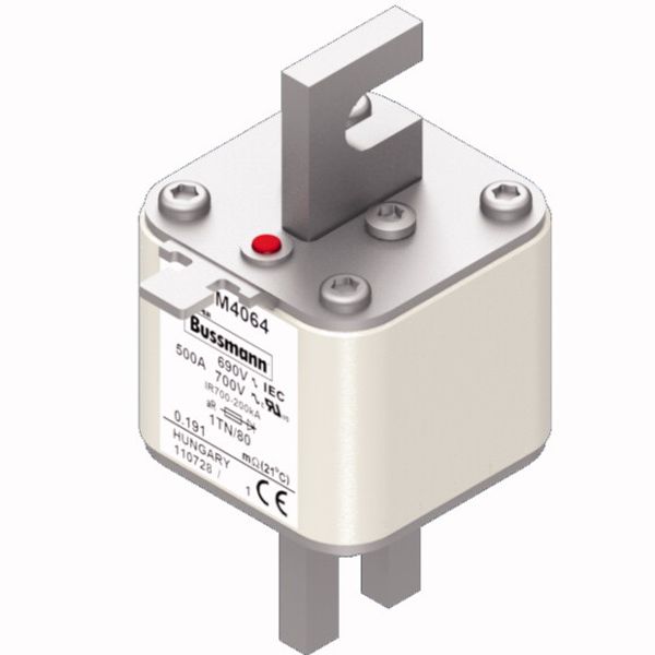 Fuse-link, high speed, 500 A, AC 690 V, DIN 1, 53 x 66 x 108 mm, aR, DIN, IEC, single indicator image 2