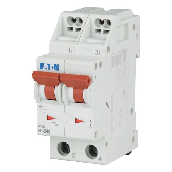 Miniature circuit breaker (MCB) with plug-in terminal, 4 A, 2p, characteristic: D image 1