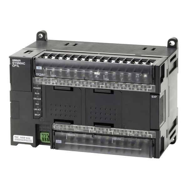 PLC, 24 VDC supply, 24 x 24 VDC inputs, 16 x PNP outputs 0.3 A, 2 x an image 2