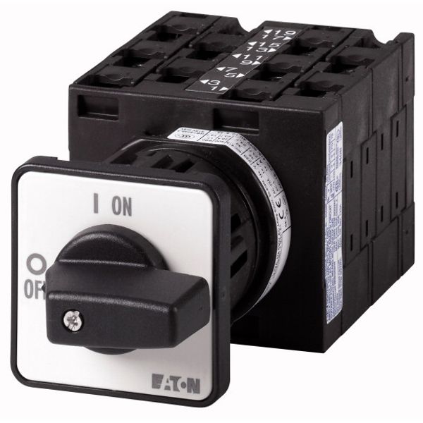 On-Off switch, T3, 32 A, rear mounting, 5 contact unit(s), 9-pole, with black thumb grip and front plate image 1