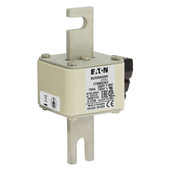 Fuse-link, high speed, 700 A, AC 690 V, DIN 2, 61 x 77 x 138 mm, aR, DIN, IEC, single indicator image 18