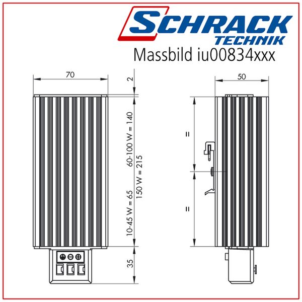 Cabinet heater 45W, terminal connection 105ø image 2