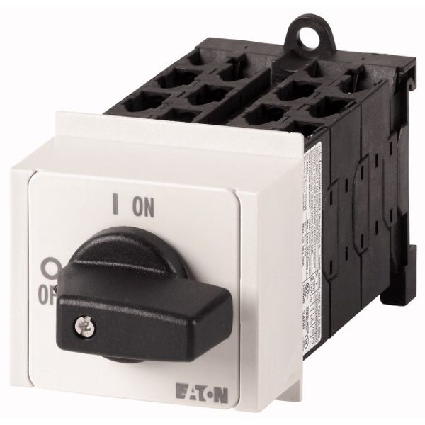 On-Off switch, T0, 20 A, service distribution board mounting, 6 contact unit(s), 12-pole, with black thumb grip and front plate image 1
