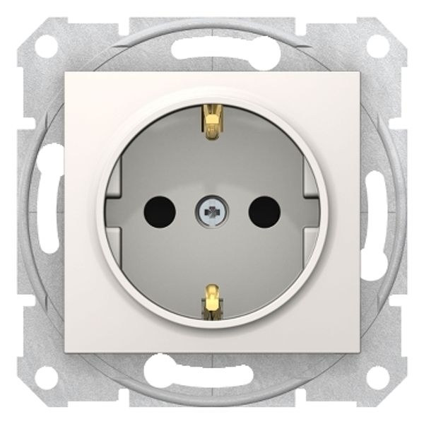 Sedna - single socket outlet, side earth - 16A screwl shutt, without frame cream image 1