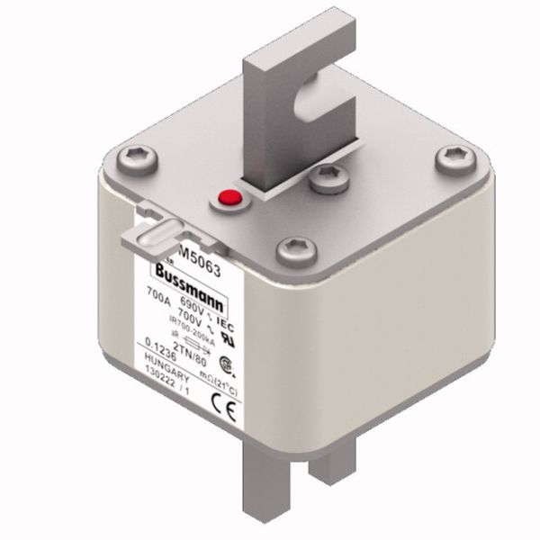 Fuse-link, high speed, 700 A, AC 690 V, DIN 2, 61 x 75 x 108 mm, aR, DIN, IEC, single indicator image 3