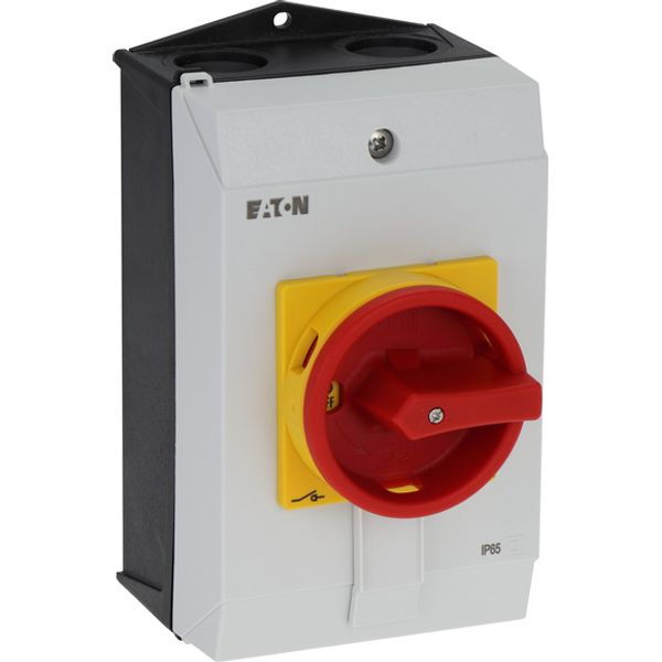 Main switch, P1, 40 A, surface mounting, 3 pole + N, Emergency switching off function, With red rotary handle and yellow locking ring, Lockable in the image 2