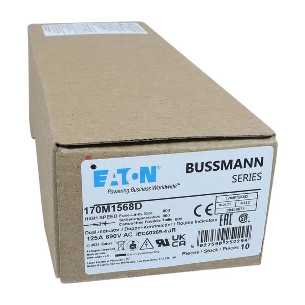 Fuse-link, high speed, 125 A, AC 690 V, DIN 000, aR, DIN, IEC, dual indicator, live gripping lugs image 13