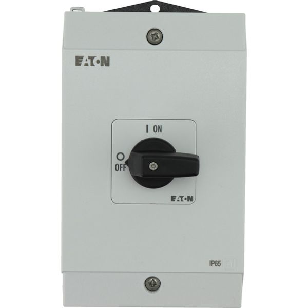 On-Off switch, P1, 40 A, surface mounting, 3 pole + N, with black thumb grip and front plate, hard knockout version image 1