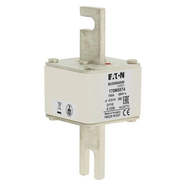 Fuse-link, high speed, 700 A, AC 690 V, size 2, 61 x 75 x 140 mm, aR, DIN, IEC, single indicator image 23