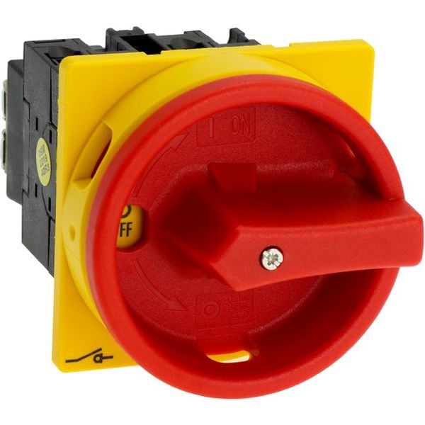 Main switch, T0, 20 A, flush mounting, 2 contact unit(s), 3 pole, 1 N/O, Emergency switching off function, With red rotary handle and yellow locking r image 7