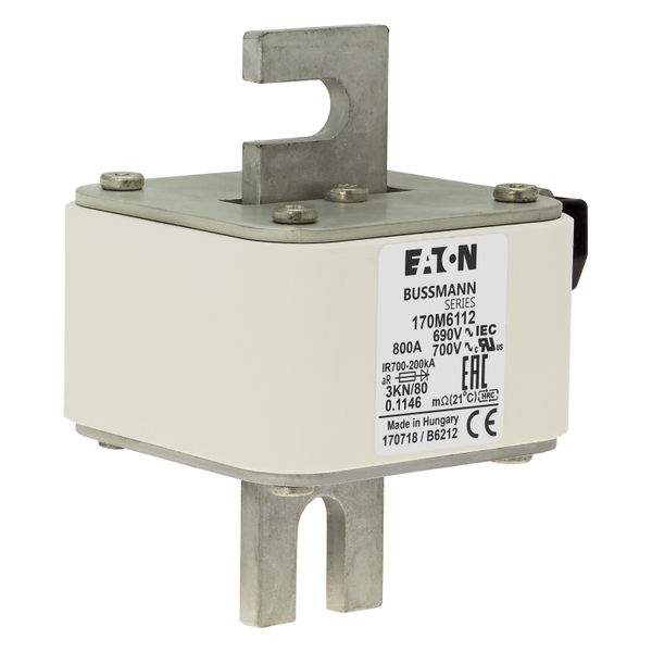 Fuse-link, high speed, 800 A, AC 690 V, DIN 3, 76 x 92 x 109 mm, aR, DIN, IEC, single indicator image 10