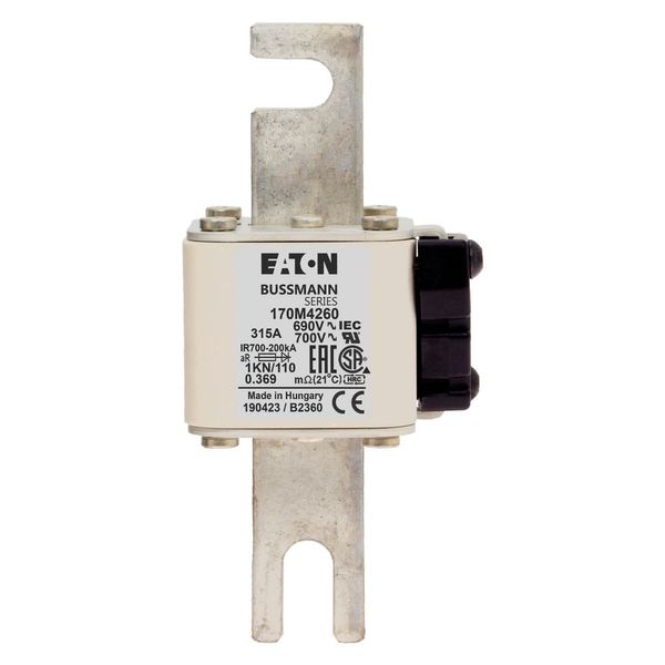 Fuse-link, high speed, 315 A, AC 690 V, DIN 1, 53 x 69 x 138 mm, aR, DIN, IEC, single indicator image 9