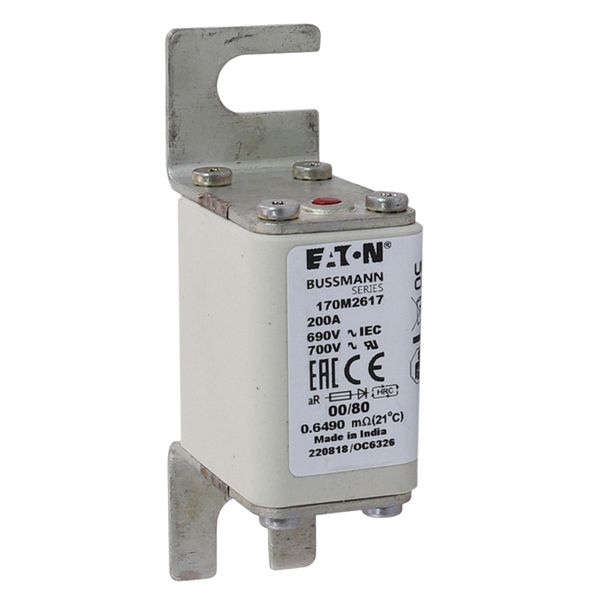 Fuse-link, high speed, 200 A, AC 690 V, DIN 00, 30 x 51 x 100 mm, aR, DIN, IEC, single indicator image 25